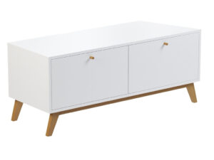 ARBYD B&iacute;l&aacute; komoda Thia s dubovou podnož&iacute; 120 x 45 cm