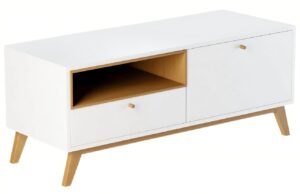 ARBYD B&iacute;l&yacute; TV stolek Thia s dubovou podnož&iacute;  120 x 45 cm