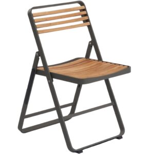 Antracitov&aacute; zahradn&iacute; skl&aacute;dac&iacute; židle No.121 Mindo s bambusov&yacute;m sed&aacute;kem