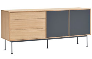 Antracitově &scaron;ed&aacute; dubov&aacute; komoda Teulat Yoko 180 x 45 cm