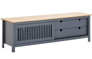 Antracitově &scaron;ed&yacute; borovicov&yacute; TV stolek Marckeric Bruna 158 x 40 cm