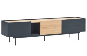 Antracitově &scaron;ed&yacute; dubov&yacute; TV stolek Teulat Otto 180 x 40 cm