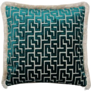 BOHOLOGY Petrolejově modr&yacute; sametov&yacute; povlak na pol&scaron;t&aacute;ř Labyrinth 50 x 50 cm s tř&aacute;sněmi