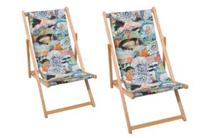 BOHOLOGY Set dvou dřevěn&yacute;ch zahradn&iacute;ch leh&aacute;tek Marine s barevn&yacute;m sed&aacute;kem