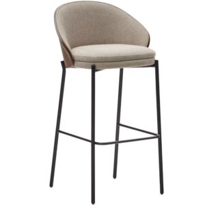 B&eacute;žov&aacute; čalouněn&aacute; barov&aacute; židle Kave Home Eamy II. 77 cm
