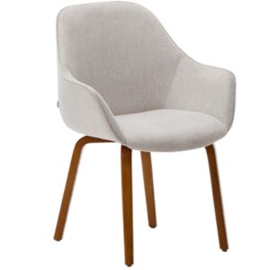 B&eacute;žov&aacute; čalouněn&aacute; j&iacute;deln&iacute; židle Kave Home Aleli s ořechovou podnož&iacute;