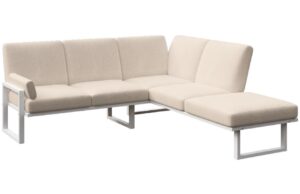 B&eacute;žov&aacute; rohov&aacute; zahradn&iacute; pohovka MESONICA Soledo s b&iacute;lou podnož&iacute; 216 cm