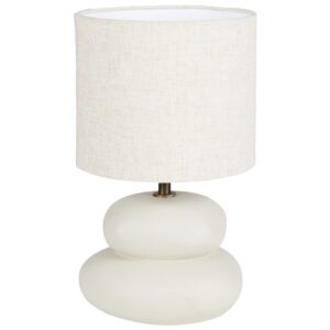 B&eacute;žov&aacute; stoln&iacute; lampa Quax Iwa s dřevěnou podstavou