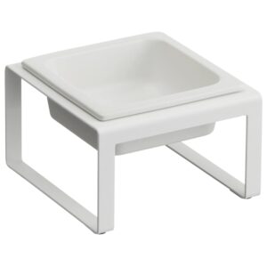 B&iacute;l&aacute; keramick&aacute; miska pro psy Yamazaki Tower se stojanem