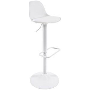 B&iacute;l&aacute; koženkov&aacute; barov&aacute; židle Kave Home Orlando s b&iacute;lou podnož&iacute; 60-82 cm