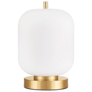 B&iacute;l&aacute; skleněn&aacute; stoln&iacute; lampa Nova Luce Lato se zlatou podstavou