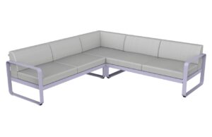 B&iacute;l&aacute; zahradn&iacute; rohov&aacute; pohovka Fermob Bellevie 231 cm s fialovou podnož&iacute;