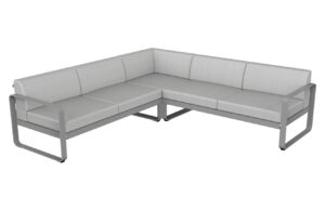 B&iacute;l&aacute; zahradn&iacute; rohov&aacute; pohovka Fermob Bellevie 231 cm s popelavě &scaron;edou podnož&iacute;