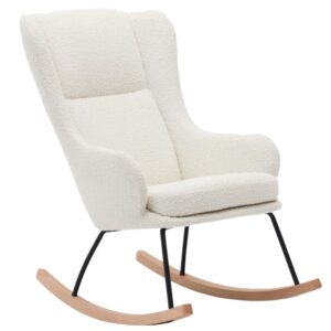 B&iacute;l&eacute; čalouněn&eacute; houpac&iacute; křeslo Kave Home Maustin