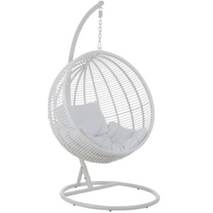 B&iacute;l&eacute; zahradn&iacute; z&aacute;věsn&eacute; křeslo z uměl&eacute;ho ratanu J-line Hanoi se stojanem