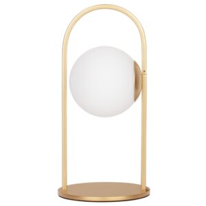 B&iacute;lo-zlat&aacute; skleněn&aacute; stoln&iacute; LED lampa Nova Luce Hook