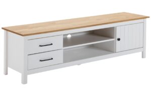 B&iacute;l&yacute; borovicov&yacute; TV stolek Marckeric Miranda 158 x 40 cm