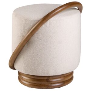 B&iacute;l&yacute; čalouněn&yacute; taburet Angel Cerd&aacute; No. 5110 s&nbsp;ořechovou konstrukc&iacute;