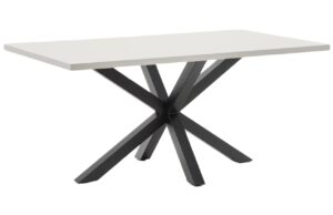 B&iacute;l&yacute; j&iacute;deln&iacute; stůl Kave Home Argo 160 x 100 cm s černou kovovou podnož&iacute;