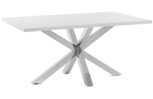 B&iacute;l&yacute; j&iacute;deln&iacute; stůl Kave Home Argo 160 x 100 cm s nerezovou podnož&iacute;