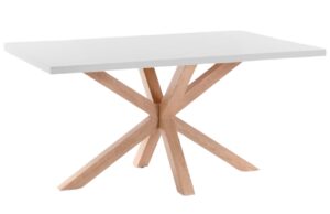 B&iacute;l&yacute; j&iacute;deln&iacute; stůl Kave Home Argo 160 x 100 cm s př&iacute;rodn&iacute; kovovou podnož&iacute;