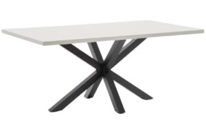 B&iacute;l&yacute; j&iacute;deln&iacute; stůl Kave Home Argo 180 x 100 cm s černou kovovou podnož&iacute;