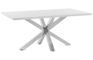 B&iacute;l&yacute; j&iacute;deln&iacute; stůl Kave Home Argo 180 x 100 cm s nerezovou podnož&iacute;