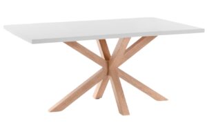 B&iacute;l&yacute; j&iacute;deln&iacute; stůl Kave Home Argo 180 x 100 cm s př&iacute;rodn&iacute; kovovou podnož&iacute;