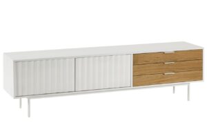 B&iacute;l&yacute; lakovan&yacute; TV stolek Teulat Sierra 180 x 40 cm II.