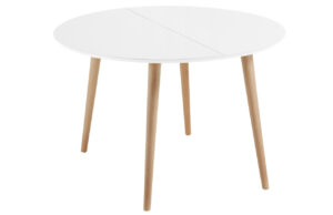 B&iacute;l&yacute; lakovan&yacute; rozkl&aacute;dac&iacute; j&iacute;deln&iacute; stůl Kave Home Oqui 120/200 x 120 cm