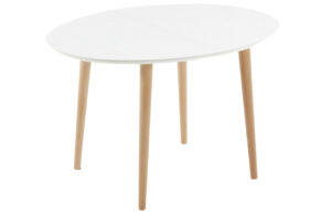 B&iacute;l&yacute; lakovan&yacute; rozkl&aacute;dac&iacute; j&iacute;deln&iacute; stůl Kave Home Oqui 120/200 x 90 cm