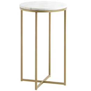 B&iacute;l&yacute; mramorov&yacute; odkl&aacute;dac&iacute; stolek Kave Home Sheffield 43 cm