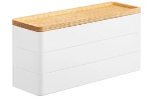 B&iacute;l&yacute; plastov&yacute; tř&iacute;patrov&yacute; &uacute;ložn&yacute; box Yamazaki Rin 24 x 8 cm