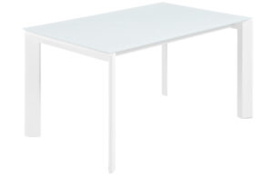 B&iacute;l&yacute; skleněn&yacute; rozkl&aacute;dac&iacute; j&iacute;deln&iacute; stůl Kave Home Axis 140/200 x 90 cm