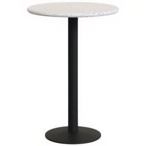 B&iacute;l&yacute; terrazzo zahradn&iacute; barov&yacute; stůl Kave Home Saura 70 cm s černou podnož&iacute;