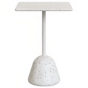 B&iacute;l&yacute; terrazzo zahradn&iacute; barov&yacute; stůl Kave Home Saura 70 x 70 cm