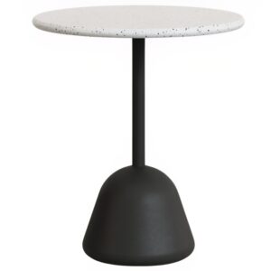 B&iacute;l&yacute; terrazzo zahradn&iacute; stůl Kave Home Saura II. 70 cm s černou podnož&iacute;