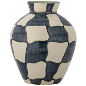 Bloomingville Modro-b&iacute;l&aacute; kameninov&aacute; v&aacute;za Check 24 cm