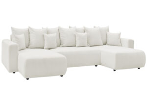 Bobochic Paris B&iacute;l&aacute; boucl&eacute; rohov&aacute; rozkl&aacute;dac&iacute; pohovka Envy 386 cm