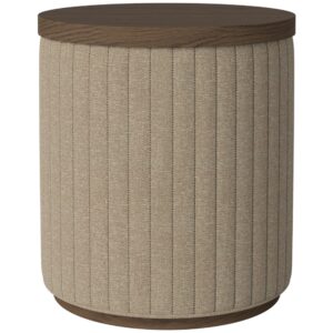 Bolia B&eacute;žov&yacute; čalouněn&yacute; taburet Rigato 40 cm s tmav&yacute;m dubov&yacute;m podnosem