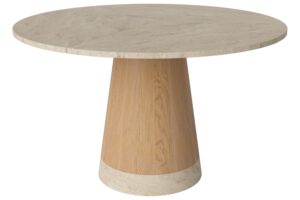 Bolia B&eacute;žov&yacute; kamenn&yacute; j&iacute;deln&iacute; stůl Piro 125 cm s dubovou podnož&iacute;