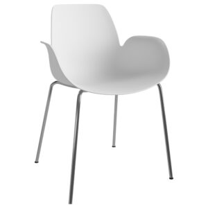 Bolia B&iacute;l&aacute; plastov&aacute; j&iacute;deln&iacute; židle Seed s chromovanou podnož&iacute;