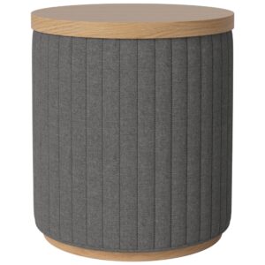 Bolia Tmavě &scaron;ed&yacute; čalouněn&yacute; taburet Rigato 40 cm s dubov&yacute;m podnosem