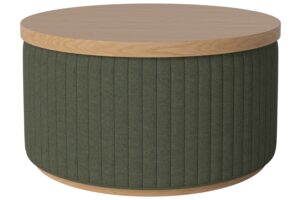 Bolia Tmavě zelen&yacute; čalouněn&yacute; taburet Rigato 66 cm s dubov&yacute;m podnosem