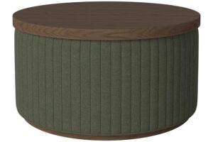 Bolia Tmavě zelen&yacute; čalouněn&yacute; taburet Rigato 66 cm s tmav&yacute;m dubov&yacute;m podnosem