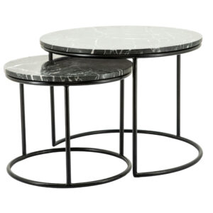 By-Boo Set dvou čern&yacute;ch mramorov&yacute;ch konferenčn&iacute;ch stolků Romeo 60/45 cm