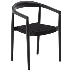 Čern&aacute; teakov&aacute; zahradn&iacute; židle Kave Home Ydalia s pleten&yacute;m sed&aacute;kem