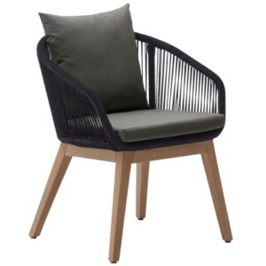 Čern&aacute; zahradn&iacute; židle Kave Home Portalo s v&yacute;pletem a pol&scaron;t&aacute;ři