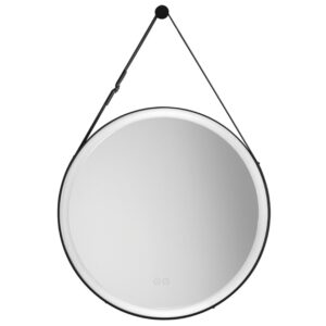 Čern&eacute; z&aacute;věsn&eacute; zrcadlo s LED osvětlen&iacute;m Nova Luce Rems 85 x 64 cm