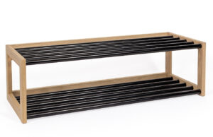 Čern&yacute; kovov&yacute; botn&iacute;k Woodman Slussen s dubov&yacute;m r&aacute;mem 100x38 cm